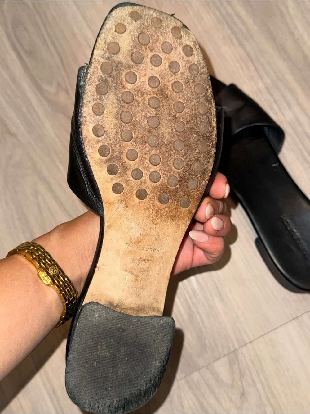Tory Burch Black Leather Logo Slide Sandals